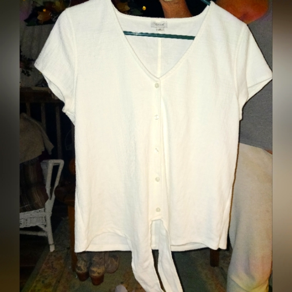 NWT J. CREW White Button Tie Front Short Sleeve M